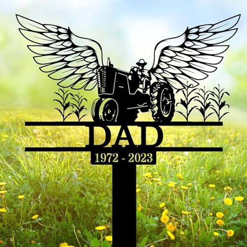 Metallschild mit Traktor-Silhouette, personalisierbar, Traktor-Gedenkpfahl, Beileidsgeschenk, Metall-Gartenstecker, Outdoor-Schild, Garten, Hof, Rasen, Friedhofsdekoration