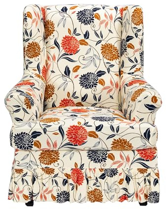 CRFATOP 2 Piece Stretch Wingback Chair Cover with Skirt Printed Wing Chair Slipcovers Spandex Fabric Wingback Armchair Covers with Cushion Slipcover for Living Room Bedroom Wingback Chair,C16