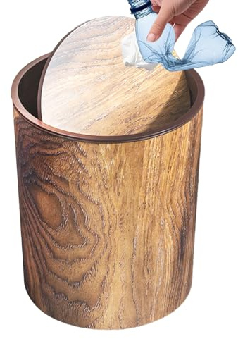 Generisch Vintage-Mülleimer Mit Schwingdeckel | Mülleimer Mit Holzmaserung Und Deckel | Papierkorb Aus Holz | Mülleime-r Im Retro-Stil Für Badezimmer, Wohnzimmer, Büro, Wohnheim, Garage