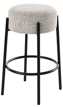 MY Furniture Paloma Counter Stool – Birch, Mid-Century Inspired Breakfast Bar Stool, Padded Chenille Seat, Black Powder-Coated Steel Legs, Adjustable Feet, Easy Assembly