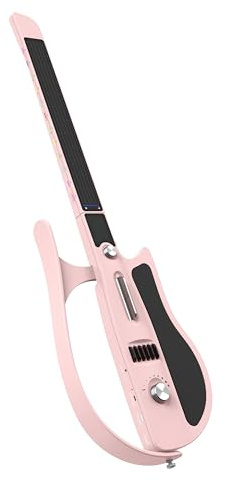 Intelligente Gitarre, saitenlose Gitarre, tragbar und faltbar mit App-Steuerung, Akkordgenerator, integrierter Drum-Machine und Lautsprechern, 100 Klangfarben (Rosa)