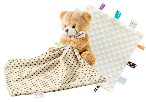 CREVENT Weiche, flauschige Babydecke mit Tiergesicht für Mädchen und Jungen, tolle Geschenke für Geburtstag und Babyparty - Umarmender Bär Braun + Anhänger