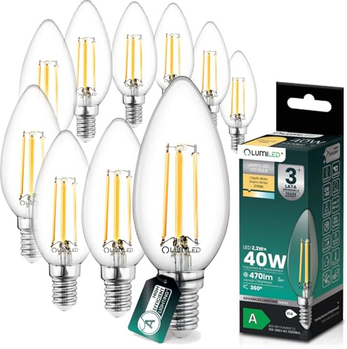 Lumiled LED Lampe Ultraeffizient B35 E14 Energieklasse A 2.2W 470lm ersetzt 40W 2700K Warmweiß Kerzenlampe Filament Klar Glas 360° Abstrahlwinkel Nicht Dimmbar 10er Set