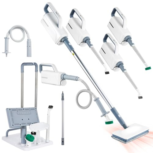 Pulitore a vapore Upright con pulitore a vapore rimovibile, dispositivo multifunzione con accessori e 2 cialde, potente scopa a vapore per pavimenti, parquet, piastrelle, fughe, bagno e cucina