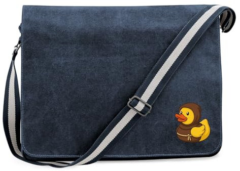 Huuraa Umhängetasche Quietscheente Mönch Gummiente Kloster 14 Liter Vintage Navy Canvas Laptoptasche Geschenkidee