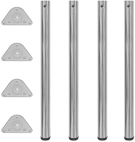 Ziaphsol Lot de 4 pieds de table réglables en hauteur - Nickel brossé - 870 mm - Robustes et stables - Convient pour bureaux, tables à manger, cuisines, salons, plans de travail, avec pied à vis