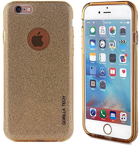 Tutti i modelli glitter da sposa designer Premium Slim partito del gel di copertura by Gorilla Tech® doppio strato, Gel, Gold + Tempered Glass, iPhone 5/5G/5S