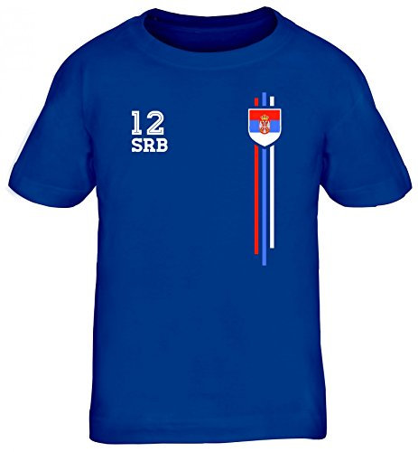 Serbia Soccer World Cup Fussball WM Fanfest Gruppen Kinder T-Shirt Rundhals Mädchen Jungen Streifen Trikot Serbien, Größe: 122/128,royal blau