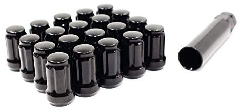 Set of 20 Veritek 12x1.5mm Black Spline Drive Tuner Lug Nuts w/Key 1.40 Inch Length Conical Seat for Aftermarket Custom Tuner Wheels