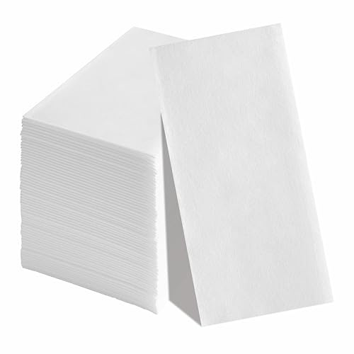 KMAKII Disposable Hand Towels,Linen-Feel Guest Towels,Cloth-Like Paper Napkins,Kitchen, Bathroom, Parties, Weddings, Dinners or Events (White, 100 Pack)