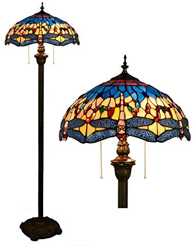 Blivuself Tiffany Antike Leseleuchten 16-Zoll-Tiffany-europäische Art Hochwertige Gelbes Libelle Glas Stehleuchte reine Vertikale Leselampe for Study Wohnzimmer Schlafzimmer Raumdekoration