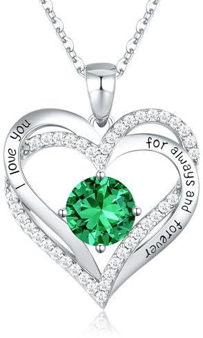 CDE Necklaces for Women Birthstone Pendant, Sterling Silver Love Heart Rose Gold Jewellery Gifts for Mum Her Wife Girlfriend Anniversary Birthday Mothers Day (925 Sterling Silver, 05-May)