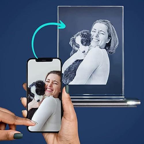 LOOXIS Photo en Verre – Votre Photo en Verre Cristal – Gravure Laser – avec Socle Lumineux en Aluminium (Photo en Verre avec Socle Lumineux XL Portrait 180 x 130 x 35mm)