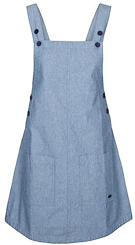 Trespass Women's Pinafore Dress Twirl - Button Fastening Straps, Button Fastened Sides, 2 Front Patch Pockets, Woven, 100% Cotton Navy Chambray