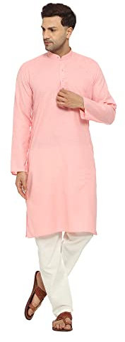 ITOS365 Uomini Misto Cotone Kurta Pigiama Set Moda Partito Regolare Etinico Usura Vestito Indiano, Rosa Chiaro, Large-X-Large