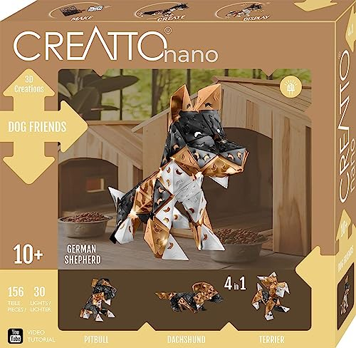 KOSMOS 3805 CREATTO Hunde 3D-Leuchtfiguren entwerfen, 3D-Puzzle-Set für Schäferhund, Pitbull, Dackel, Terrier, Zimmer-Deko, kreative Zimmer-Deko, 156 Steckteile, 30-TLG LED-Lichterkette