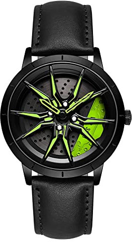RWXCOW Herren Uhr Automatik Wasserdicht Herrenuhr Hohl Quarzuhr Motorsport Herren Armbanduhr Titan Edelstahl/Lederarmband Uhren Herren (C-Lederriemenschwarz+grün)