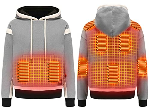 EMATOP Hoodie Sweatshirt Herren Damen Beheizbare Pullover mit Fleecefutter Kapuzenjacke Winter Warm Heizmantel USB Elektrischer Beheizte Sweatjacke mit Tasche und Kordelzug Fleecejacke