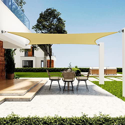 Dripex Tenda da Sole per Esterno, 4X6M Vela Ombreggiante, Tenda a Vela Rettangolare Protezione Anti Raggi UV e Impermeabile, Telo Parasole per Giardino, Terrazzo, Patio, Cortile e Prato (Sabbia)