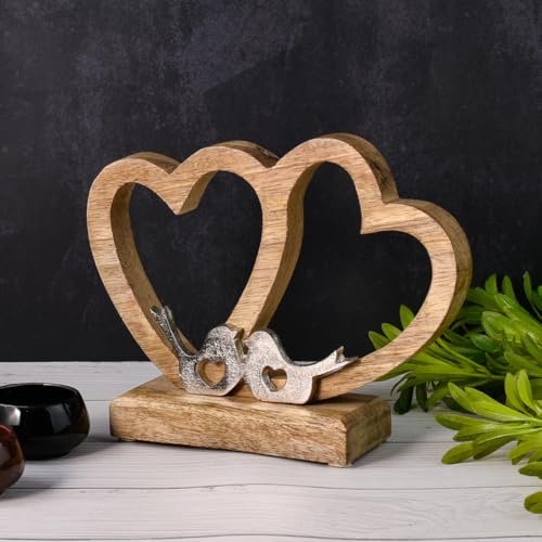 Dekoaufsteller Herz Amour Motiv 2 modern aus Holz und Aluminium 22 cm