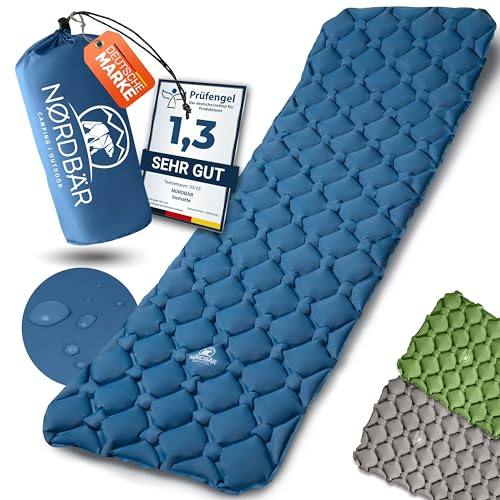 NORDBÄR® Camping Isomatte aufblasbar & Ultraleicht [mit oder ohne Kissen]| Iso Luftmatratze kleines Packmaß für Camping, Outdoor & Zelten | Campingmatte, Schlafmatratze, Reisematratze