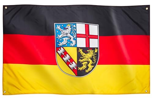 Runesol Saarland Flagge, 91x152cm, Schwarz, 3x5ft, Premium-Qualität, wetter- und UV-beständig, für Saarländische Festlichkeiten und kulturelle Anlässe
