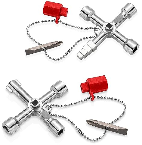 mizikuu Universalschlüssel mit 4 Profile, 2 Stück SchaltschrankschlüSsel Drehmomentschlüssel Bit Zinklegierung Vierkantschlüssel Dreikant Kreuzschlüssel für gängige Schränke Stromzähler Aufzüge