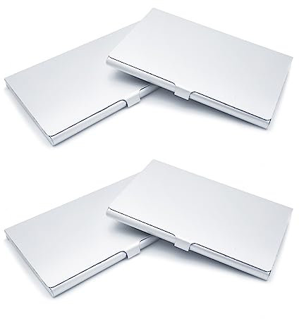 Leewoth Porta biglietti da visita in metallo in lega di alluminio, 4 pezzi, porta biglietti da visita in metallo, per uomini e donne (argento), Argentato