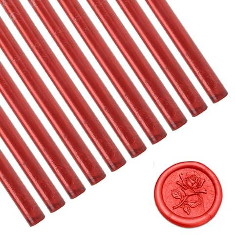Tissting 10 Stück Klebepistole Siegelwachs Sticks 10cm x 7mm Rauchfrei Heißsiegel Siegellack Stick Runde Retro Wachs Sticks für Hochzeit Einladungen Umschläge Karten Grußkarten(Rot)