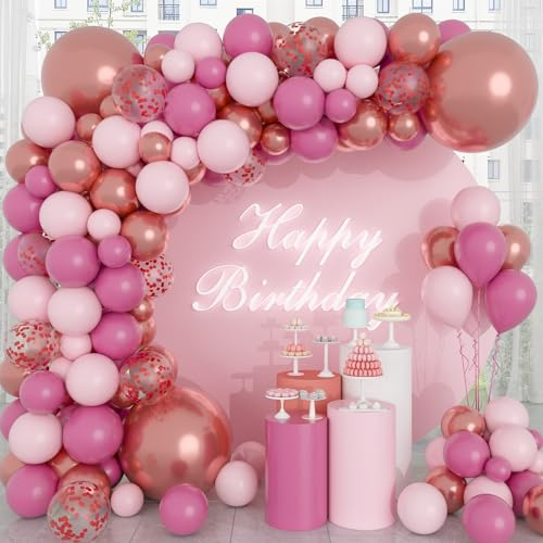 BIQIQI Luftballon Rosa 133 Stück Ballon Girlande Rosa Rosegold Rosarot Rote Pailletten for Geburtstag Party Hochzeit Babyparty Einschulung Deko