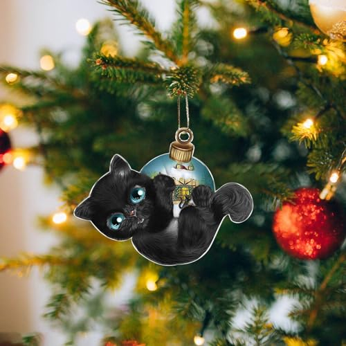 Weihnachtsbaumschmuck Schwarz Katze, 2D Anhänger Weihnachtsbaum Deko, Christbaumschmuck Katze Weihnachtsanhänger Baumschmuck Weihnachten Weihnachtsdekoration