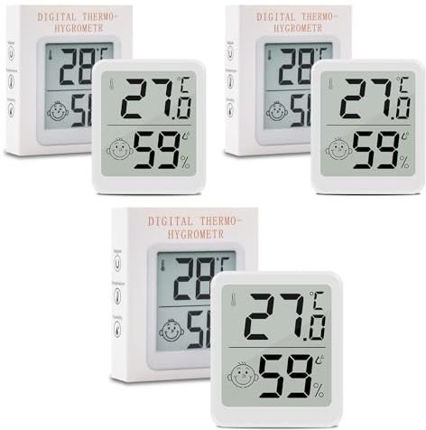 Lot Thermometre Interieur Maison 3 Pièces, LCD Mini Digital Thermomètre avec Hygromètre, Mesure de Précision Murale pour Chambre Bébé, Culture et Cave, Blanc