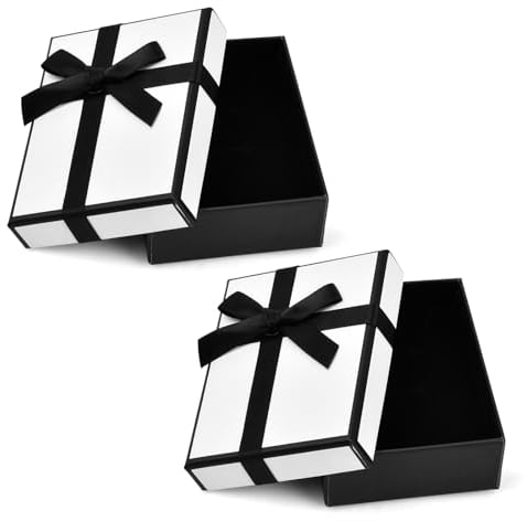 Wisebom 2 Stück Geschenkbox Klein, 9×7×3 cm Geschenkkarton mit Deckel, Ringschachtel Geschenkverpackung mit Schleife, Schmuck Geschenkschachtel für Kette, Armband, Ring Box