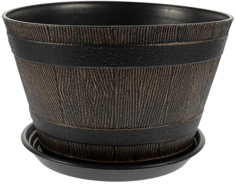 ABOOFAN 1 Satz Holzfass Blumentopf aus Kunststoff Blumenkästen aus Holz rustikale Tischdeko Zimmerpflanzentöpfe Töpfe für Pflanzen verdickter Blumentopf Indoor- drinnen schmücken