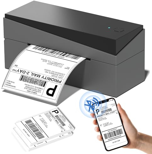Memoking DHL Etikettendrucker Bluetooth, 249BT Versandetiketten Drucker, Shipping Label Printer 4x6 Versandetiketten Thermodrucker für Barcode, UPS, Ebay, Etsy, Shopify, Amazon, Royal Mail, FedEx,USPS