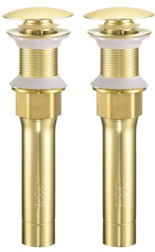 sourcing map 2pcs Bathroom Sink Drain, Gold Bathroom Sink Stopper for Lavatory Sink, Sink Drain Assembly Without Overflow, Rustproof Brass and 304 Stainless Steel Construction