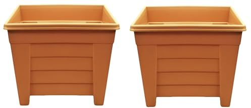 Optimal Products Long Trough/Oval/Square Plant Pot Plastic Planter Indoor Home Outdoor Garden Window Herb Flower Box (2, 38cm Square Planter Terracotta)