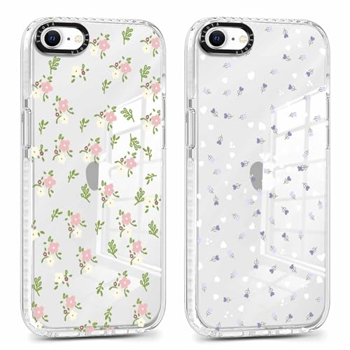 Xylota 2 Stück Transparent Handyhülle für iPhone 8/7/SE 2020/SE 2022 4,7 Hülle, Durchsichtig Case mit Muster Aesthetic Blumen Mädchen Schutzhülle, Weich Silikon TPU Stoßfeste Cover für iPhone 7,08