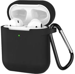 Earphone Case Cover for Apple Airpods 1st Gen/2nd Gen, Soft Silicone Protector with Keychain Designed for Airpods 2/1 Charging Case (Black)