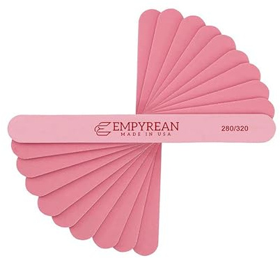 Empyrean Files Empyrean - Lima per unghie, prodotta negli Stati Uniti, fine 280/320 extra fine, scelta professionale, disinfettabile, lavabile, riutilizzabile, lima per unghie rosa (confezione da 10)
