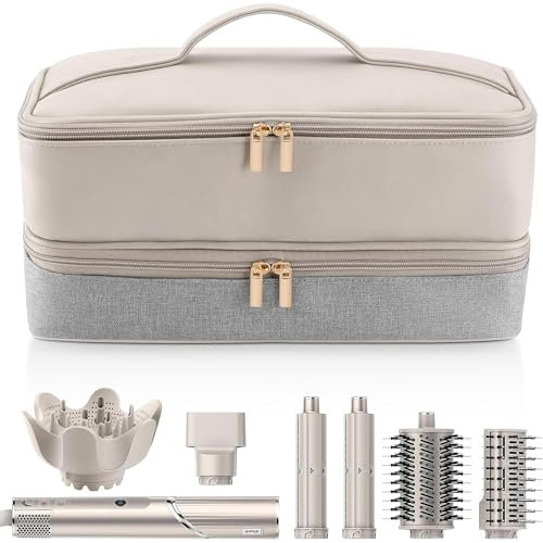 GDBYUE Case Bag Compatible for dyson airwrap & shark flexstyle, for dyson hair dryer, waterproof, double layer proof, with hanging hook for toiletries and cosmetics, Black, minimalist