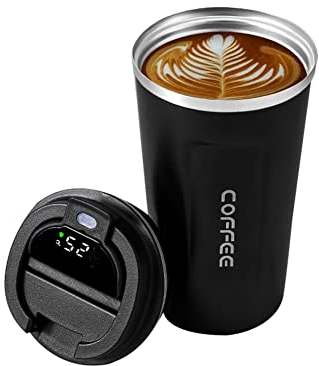 AMIUHOUN Smart Bottle Tumbler Kaffeetasse für Kaffee, LED-Temperaturanzeige, 510 ml, Schwarz