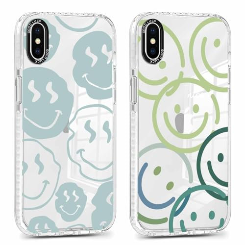 Xylota 2 Stück Transparent Handyhülle für iPhone XS Max 6,5 Hülle, Durchsichtig Case Muster Niedlich Smileys Mädchen Schutzhülle, Weich Silikon Dünn TPU Bumper Stoßfeste Cover für iPhone XS Max,05
