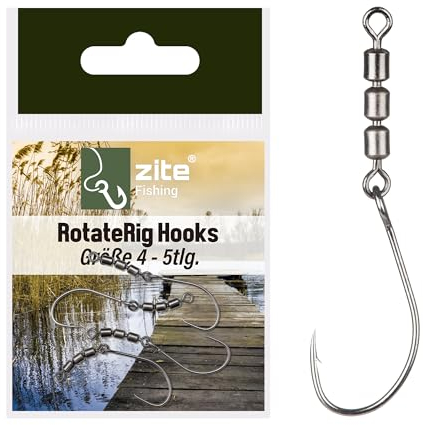 Zite Fishing Rotate Rig Hooks | Rotor-Haken Forellen-Angeln | 5 Stück Rotationshaken | Forellenhaken | Angelhaken perfekt für UL-Gummiköder wie Curly Viper & Mighty Mag (Größe 4)