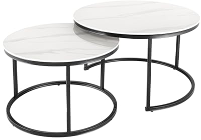 Riess Ambiente runde Couchtische 2er Set Elegance 75cm weiß Keramik Marmor-Design Metall schwarz Beistelltisch Couchtisch Sofatisch Wohnzimmertisch Tisch