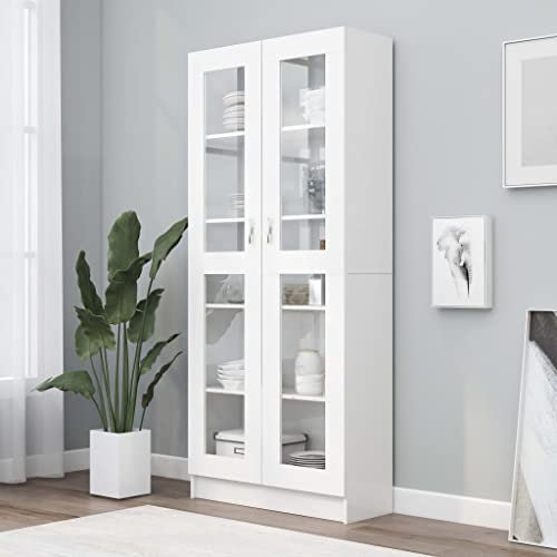 Willood Vitrinenschrank Bücherschrank Aktenschrank Büroschrank Vitrine Schrank Bücherregal Sideboard Weiß 82,5x30,5x185,5 cm Holzwerkstoff