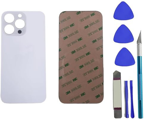 Peixiong Repuesto de Vidrio Trasero para iPhone 13 Pro con Adhesivo preinstalado + Kit de Herramientas de reparación (Plateado)
