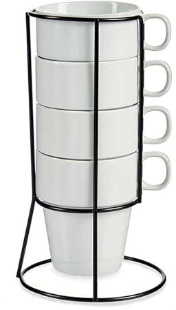 Set 4 tazas apilables blanco con estante colección VESSIA