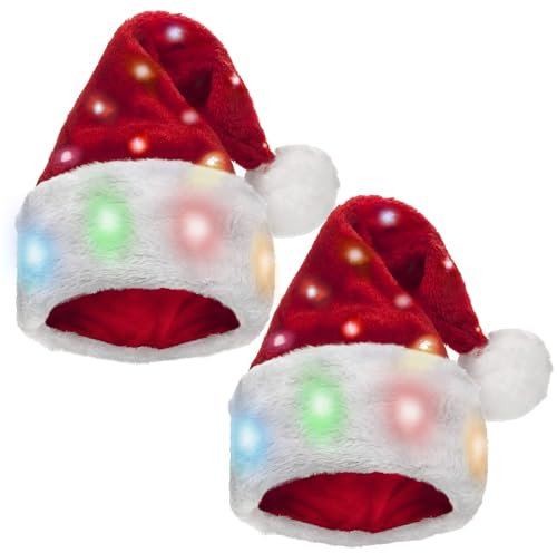 Hifot LED Weihnachtsmütze Erwachsene Kinder,Nikolausmütze Plüsche Weihnachtsmann Mütze mit Licht Rote Santa Mütze für Weihnachtsfeier - Batterie Nicht Inbegriffen
