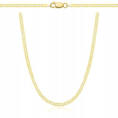AMAR PRAGNA Gold Damen/Herren Kette 925/585, original geflochten, Breite 2,6 mm, Goldkette- Halskette, vergoldete kette 585- königskette gold, goldschmuck plattenkette 60 cm